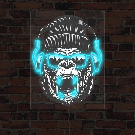 Dj Monkey - LED neon plakát