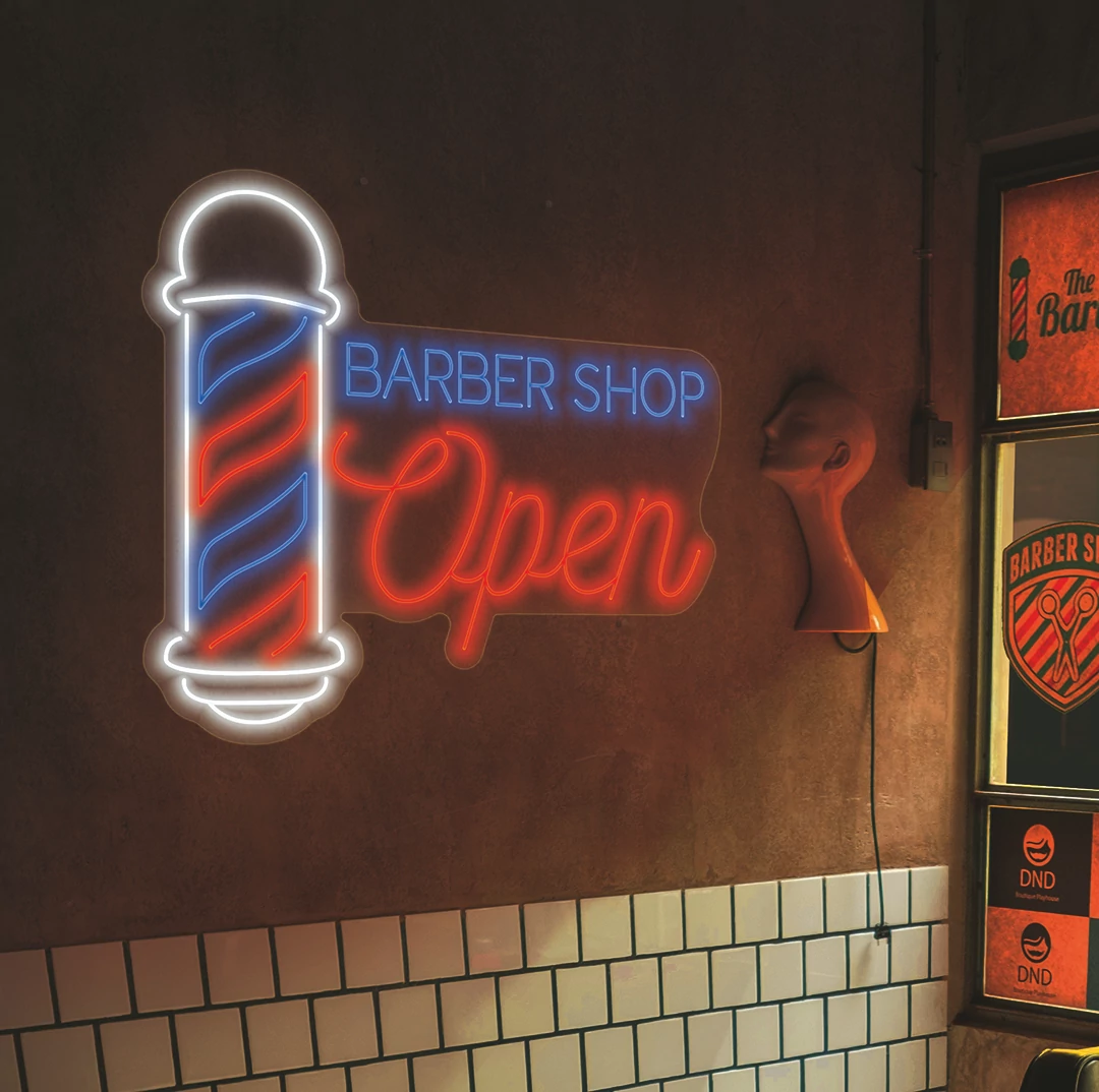 Barbershop open - LED neon dekoráció